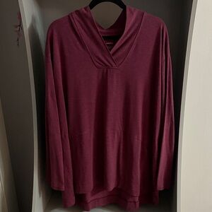 Women's V-Neck Pullover Hoodie in Burgundy